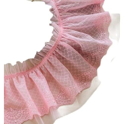 1M Pleated Elastic Lace Collars Tulle Clothing Ribbon Trim Wide 18cm Guipure Sewing Materials Mesh Fabric For Dress Crafts QY13