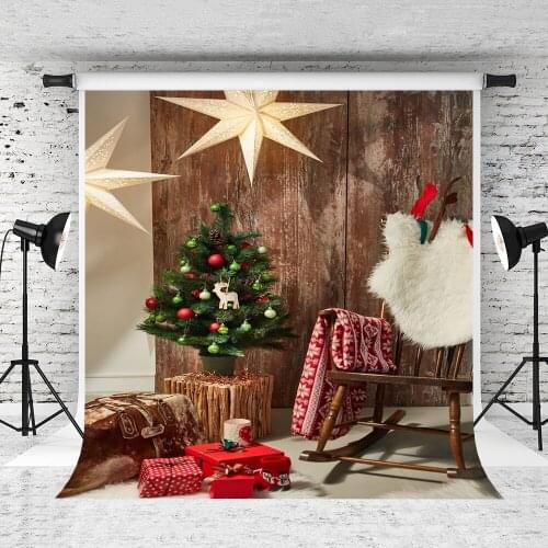 VinylBDS Photography Backdrops Christmas Wooden Christmas Backdrops For Photography With Tree Box Studio Backdrops Stars