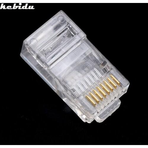 Kebidu 50PCS/lot RJ45 RJ-45 CAT5 CAT5E Modular Cable Head Plug Ethernet Gold Plated Network Connector Wholesale