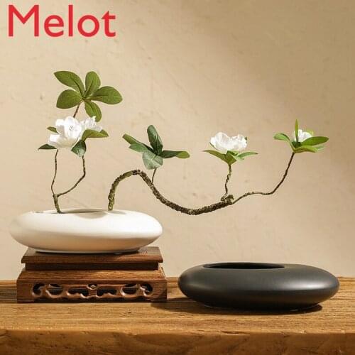 Chinese Zen Creative Ashtray Flat Goose Egg Vase Peach Floral Set Tea Room Living Room Soft Decorations Decoration