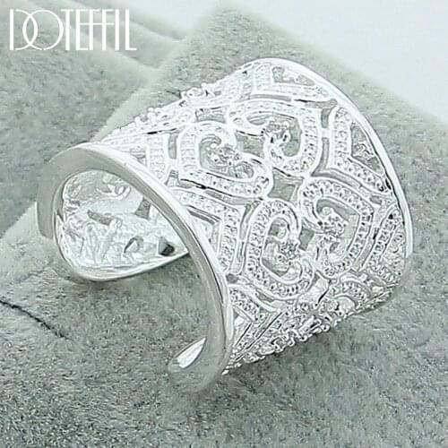 DOTEFFIL 925 Sterling Silver Big Net Weaving Ring For Women Wedding Engagement Party Fashion Charm Jewelry