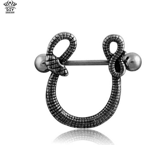 Trendy U Shape Snake Design Nipple/Navel Ring Stainless Steel Straight Bar Fashion Piercing Body Jewelry