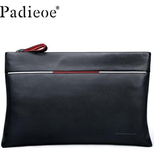 Padieoe Genuine Leather Business Men Day Clutches Large Capacity Leather Envelope Men Handbags for Phone Casual Money Pocket