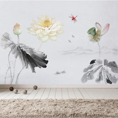 Lotus Wall Sticker Chinese Flower Vintage Poster Teenager Room Decoration Aesthetic Living Room Bedroom Home Decor Wallstickers