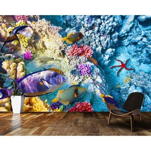 Papel de parede Coral and tropical fish underwater world natural mural 3d wallpaper,living room tv wall bedroom restaurant mural