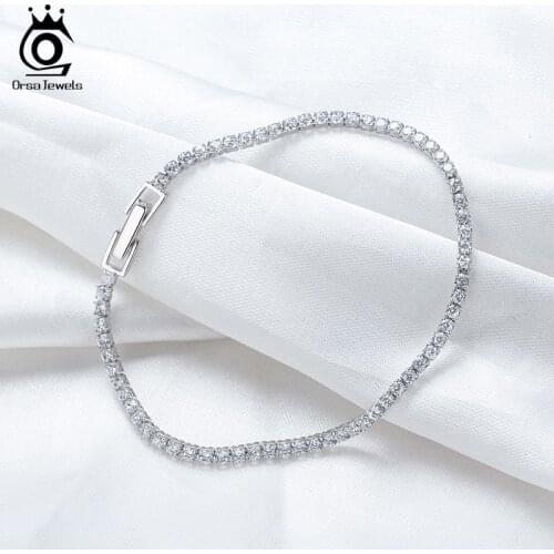 ORSA JEWELS 925 Sterling Silver Tennis Bracelet Women Sparkling AAAA Cubic Zircon Bracelet Fine Jewelry Anniversary Gift SB91
