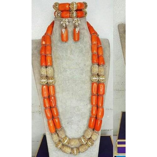 Real Coral Beads Bridal Necklace Bracelet Earrings Set 24 inches Necklace Nigerian Wedding Coral Beads C2