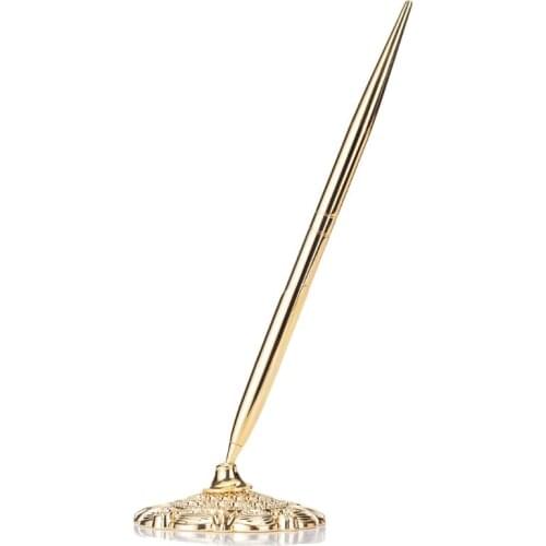 P82A Retro Metal Ballpoint Pen Attached Base Stand Desk Office Counter Wedding Guest Sign Signature Pens Stationery