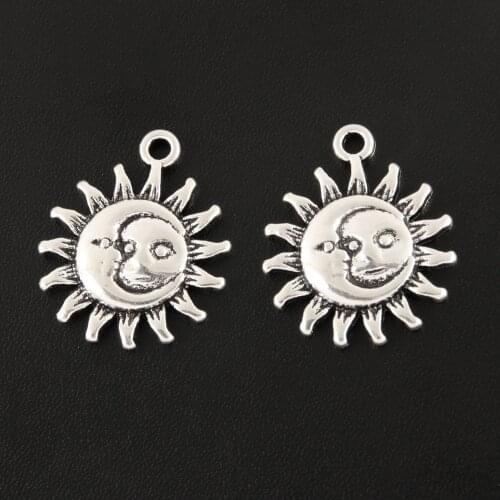 20pcs Silver Color Sun With Face Charms Sky Connector Pendants DIY Handmade Jewelry Making Accessorie