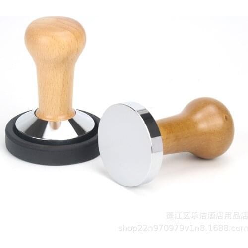 Solid Wood Coffee Machine Powder Press 51/53/58mm Stainless Steel Solid Thread Flat Bottom Powder Press 58mm Tamper