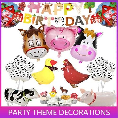 Farm Animals Party Supplies Cup Napkin Invitation Ceiling Straws Bags Topper Banner Balloon Party Decoration