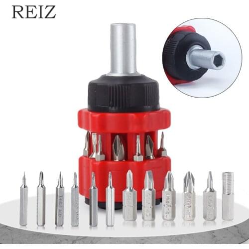 REIZ Ratchet Screwdriver 13 In 1 Set Precision Torx Hex Slotted Removable Bits Double-Way Rotation Handle Portable Hand Tool