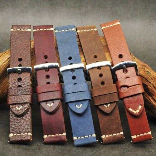 Handmade Retro Leather Watch Strap Handmade Litchi Leather Watchband for Men Watch Accessories 20mm 22mm 24mm
