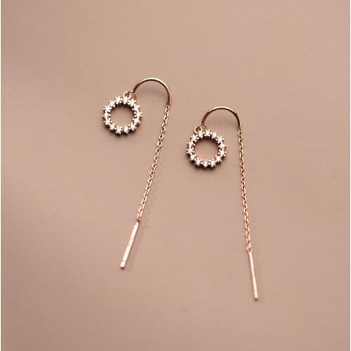 Authentic Real 100% 925 Silver Sterling CZ 4A+ Open Circle Ear Ear-bone Pull Through Piercing ear Earrings Dangle C-G9875