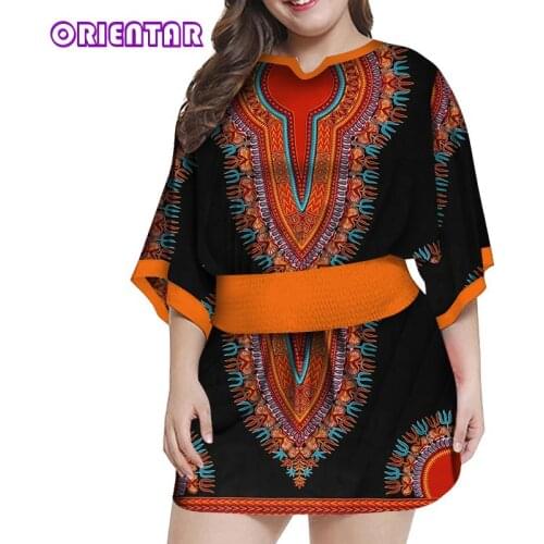 Traditional African Short Dress for Women Casual Classic Africa Wax Print Elastic Waist Dashiki Dress Lady Ankara Clothes WY5225