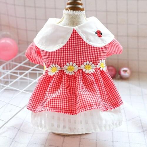 Spring Summer Dog Dress Cat Pet Clothes For Dogs Skirt Cute Plaid Pet Dog Clothes Chihuahua Yorkshire Clothing For Dogs Costume