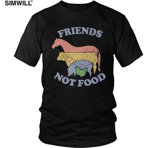 Vintage Vegan T Shirt Men Cotton Friends Not Food T-shirt Vegetarian Natural Cute Tops Short Sleeve Retro Distressed Graphic Tee