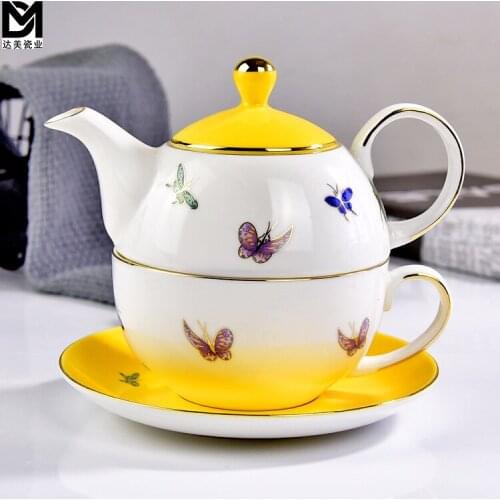 European style colorful bone china teapot creative ceramic teapot three piece set household single cup teapot set