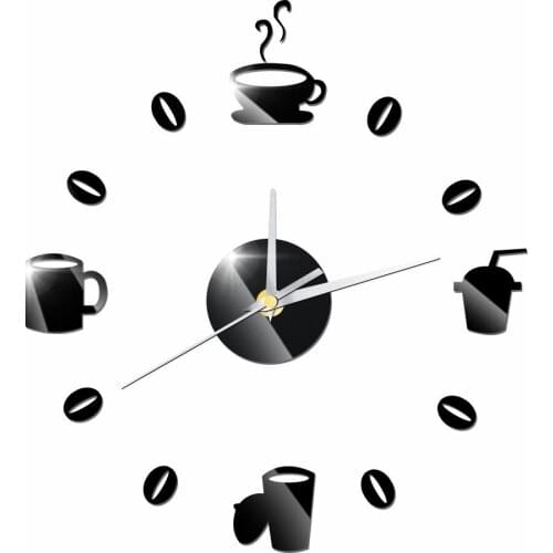 Coffee Mirror Wall Clock 3D Silent Quartz Clock Reloj Pared 3D GZ119