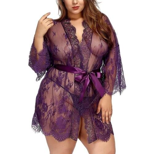 Womens Eyelash Lace Large Babydoll Lingerie Set Mesh Nightwear Sets Sheer Nightgown Tops Nightgown Costume Plus Size nightdress