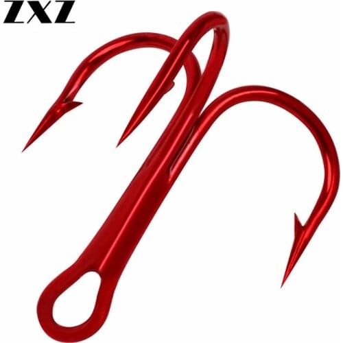 20pcs Sharp Strong Red High Carbon Steel Triple Anchor Fishing Hook 10# 12# 14# Sea Fish Bait Treble Barbed Hard Fishhooks