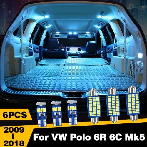 6pcs Car LED Lights Interior Dome Reading Trunk Lamp For VW Polo 6R 6C Mk5 2009 2010 2011 2012 2013 2014 2015 2016 2017 2018