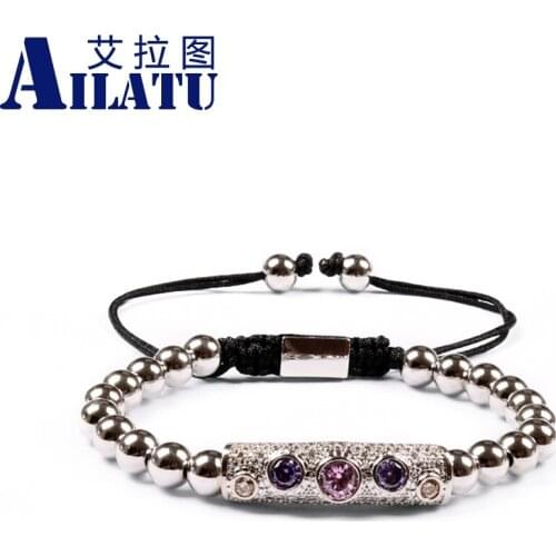 Ailatu 6mm Advanced Plated Round Beads with Micro Pave Versicolor Cz Balls Crooked Column Bracelets for Unisex