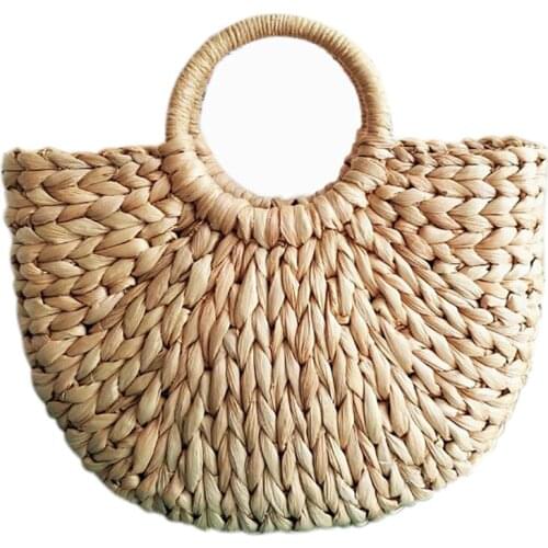 AUAU-Women Bag Korean Foreign of Corn Skin The Semicircle Art Beach Bag Travel Pictures Props Straw Bag Moon Bag New