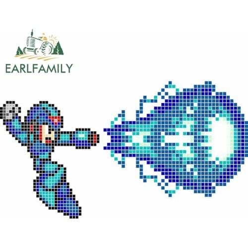 EARLFAMILY 13cm x 7.5cm Auto Car Stickers Pixel Style for Rockman Graphics Decals Waterproof Fuel Tank Cap Trunk Vinyl Car Wrap