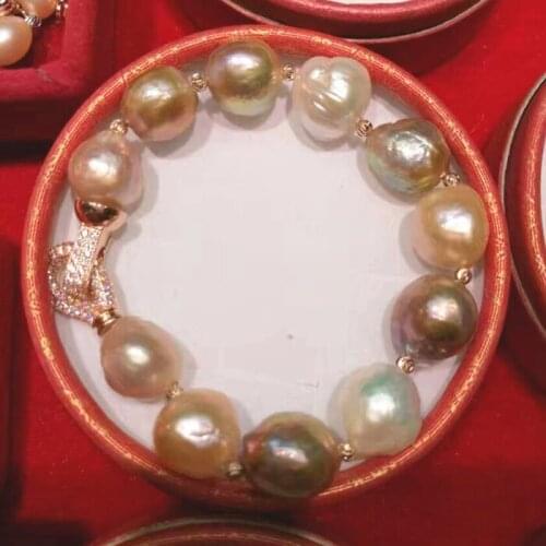 Free shipping Jewelry natural 11-12mm baroque pearl 4mm Garnet bracelet 7.5-8inch micro inlay zircon clasp crystal