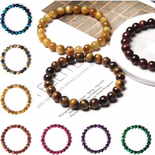 11colors 8MM Natural Tiger eye stone beads bracelet raw gem stone jaspers Elastic beaded bracelet healing jewelry for men women