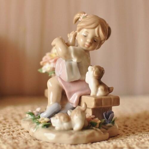 British High-end Ceramic Crafts Dogs And Girls Handmade Ornaments Exquisite Creative Birthday Gifts Home Living Room Decorations