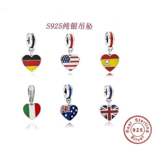 2019 Heart Flag Charms Original 100% Authentic 925 Sterling Silver Thread Beads fit Original Charms bracelets & Necklaces