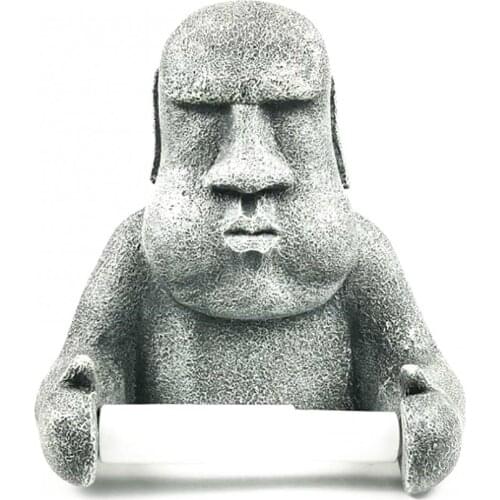 Bathroom Resin Tissue Holder Easter Island Moai Design Wall Mounted Toilet Roll Paper Rack Home Storage Supplies