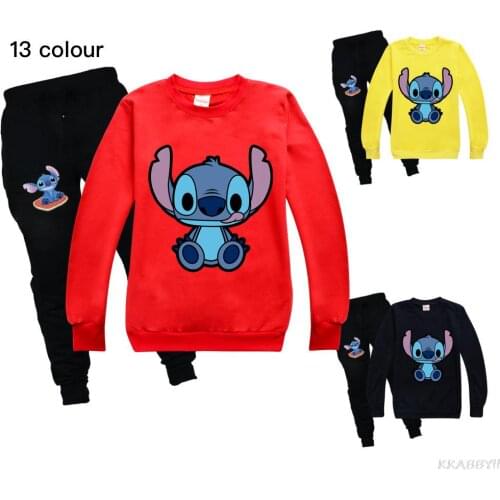 Stitch Boys and Girls Clothes Set Cartoon Sweatshirt+Pants 2 Piece Sport Suits Toddler Kids Tracksuit