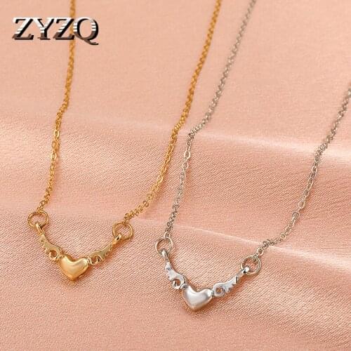 ZYZQ Elegant Angel Wing Pendant Necklace For Women Girl Cute Love Heart Chain Necklace Female Fine Jewelry Gift