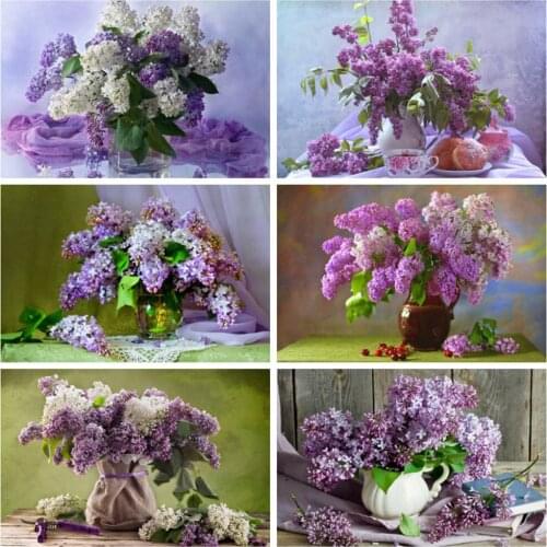 EverShine Diamond Embroidery Lilac Mosaic Kits Diamond Painting Flower Cross Stitch Needlework Vase Handmade Hobby Gift Wall Art