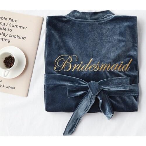 Gold Velvet Bride Robe Women Kimono Wedding Bridesmaid Robes Bathrobe Female Gowns Sleepwear Autumn Winter Morning Robe Pajamas