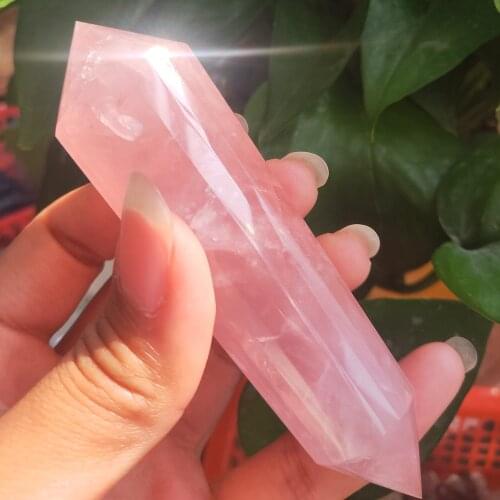 Crystal Wand Natural Rose Quartz 12/24 Sided Double Terminted Point Tower Healing