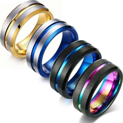 JHSL High Quality Classic Golden Blue Black Tungsten Rings for Men Fashion Jewelry Anniversary Gift Size 8 9 10 11 12