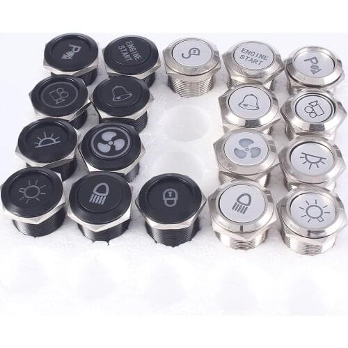 19mm Alumina /Brass rhodium plating Momentary/Latching metal Led logo light customizable car speaker horn buttonswitch