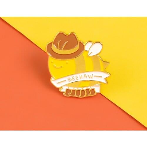 Cowboy Bee Pin BEEHAW Yellow Bee Enamel Pins Cartoon Animal Brooch Lapel Pin Backpack Badge Kawaii Jewelry Gifts