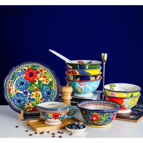 Creative Ceramic Bowl 6-inch Noodle Bowl Household Fruit Salad Bowl Large 500ml Dessert Bowl Set Plate Household Tableware