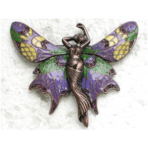 Antique copper Fashion Rhinestone Enamel Butterfly Pin brooches C877 D3