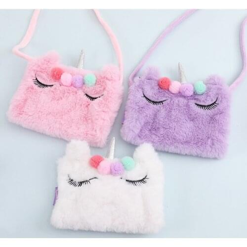 Cartoon Plush Unicorn Animals Messenger Bag Girls Shoulder Bag Cute Kawaii Kids Keys Coin Purse Lovely Princess Mini Handbag