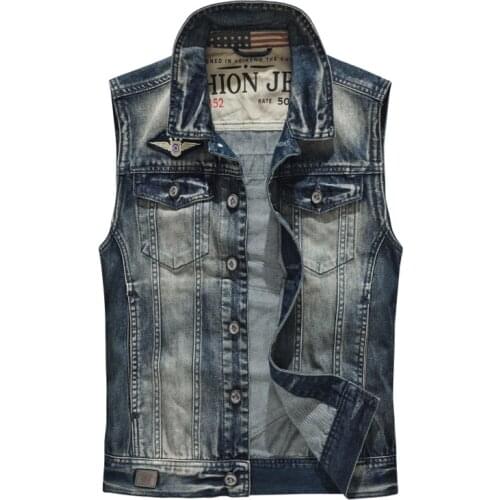 Pocket denim vest men plus size 5XL retro casual Jeans Jacket Sleeveless Button Coats Streetwear Ripped Slim Cotton Soft solid