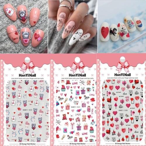 Nail Decals Valentines Day 3D Nail Stickers With Adhesive Nail Foils New Hot Selling Stickers For Nails