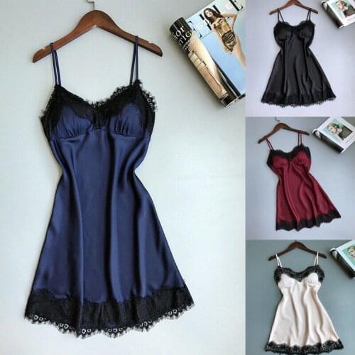 New arrival solid sleeveless summer casual Womens Lace Satin Lingerie Sleepwear Night Gown Babydoll Dress Nightie Robe S-XL