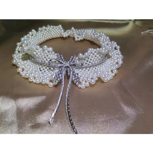 Natural fresh water pearl choker necklace the same style as china actress 925 silver bowknot wedding bride party necklace