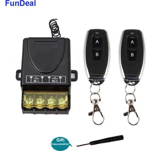 FunDeal 433Mhz RF Relay Wireless Remote Control Switch AC 220V 1CH 30A Receiver Module & 2 Button Remote Control For Water Pump
